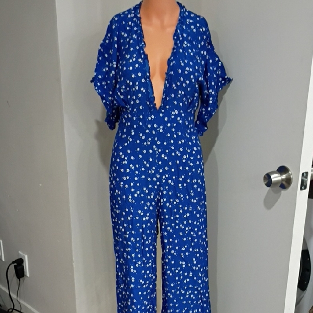 Faithfull the Brand Blue Floral Jumpsuit